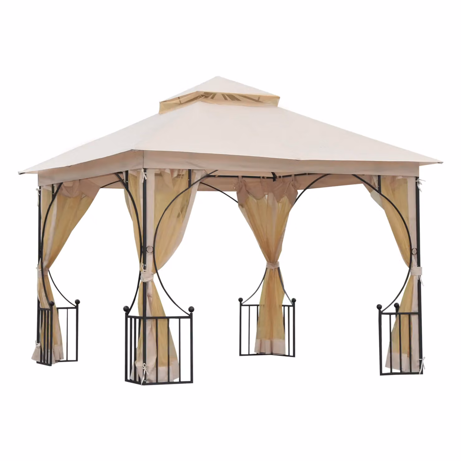 Outsunny Metal Gazebo Pavilion Garden Party Tent in Beige – 2