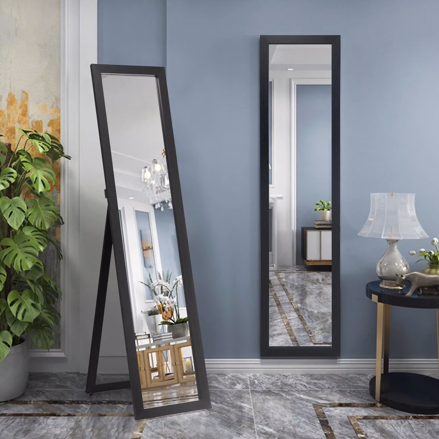 Gymax 2 in 1 Full Length Body Mirror, Freestanding or Wall Mounted, Black – 4