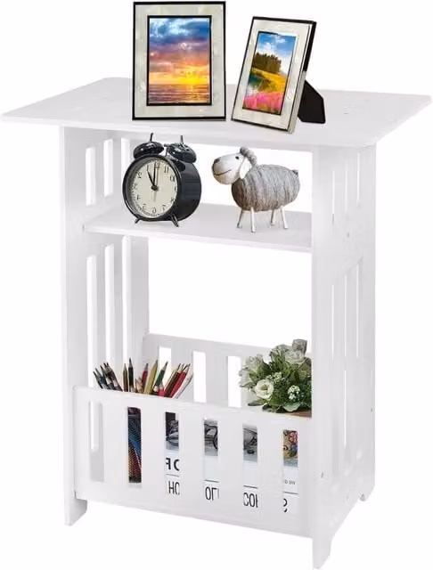 Kelvenix Small White Bedside Table and Nightstand Storage Shelf W/D/H: 30.0 x 45.0 x 49.0 cm