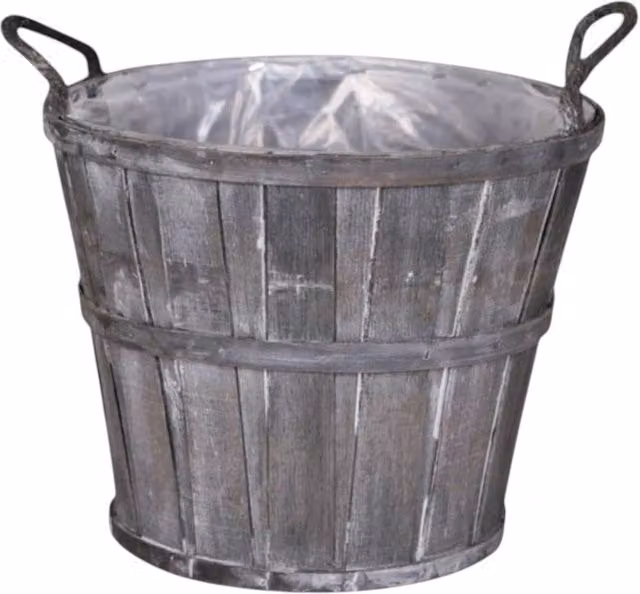 Four Candle Greywashed Wooden Barrel Planter, Grey, Diameter: 31 cm