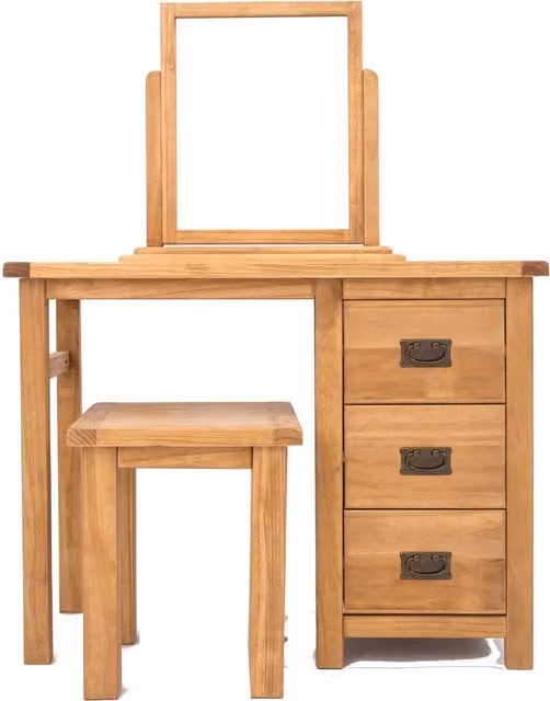 Cabinet Bits Lugo 3 Drawer Dressing Table Set in Light Brown Waxed Pine with Antique Brass Drop Handles