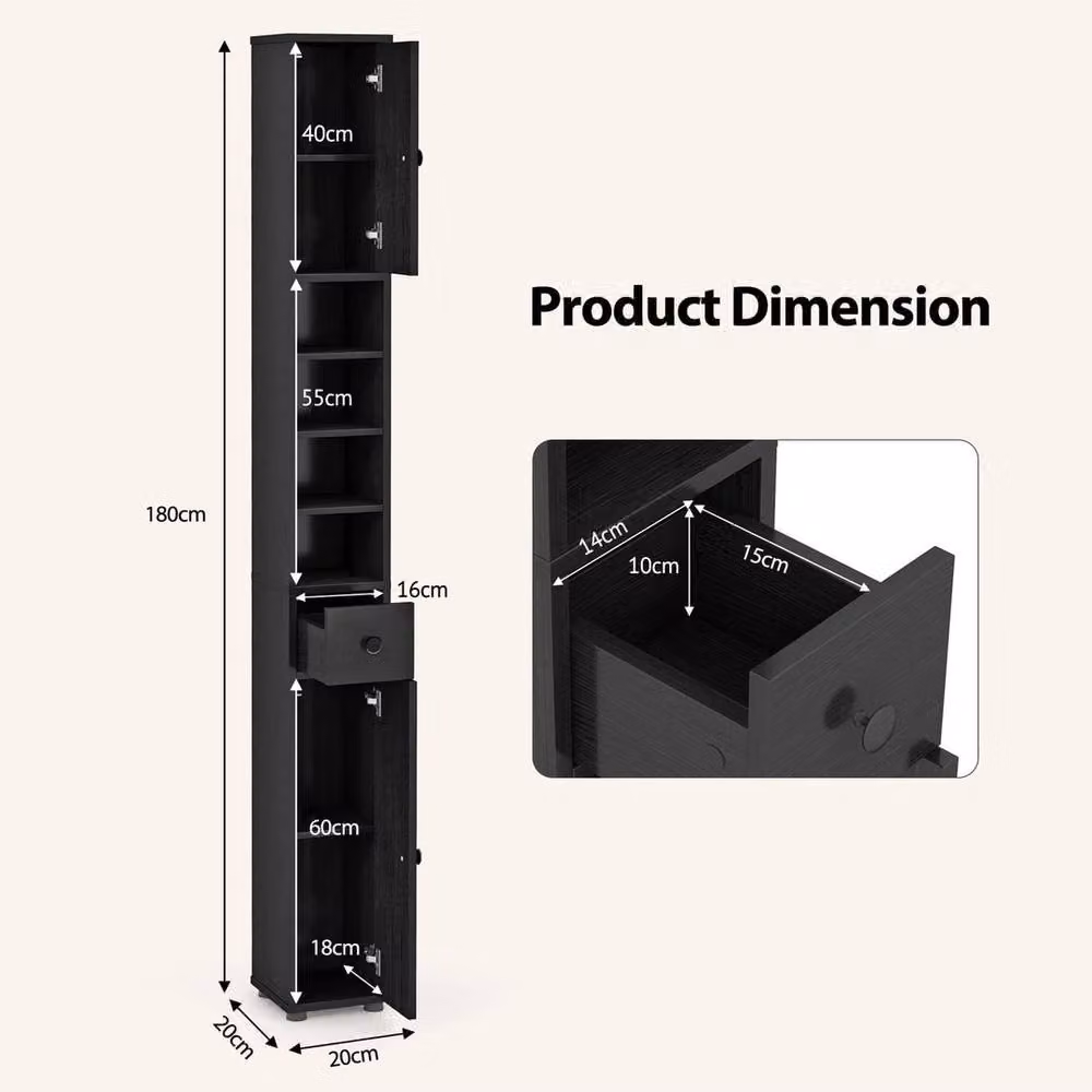 Kelvenix Slim Freestanding Tall Bathroom Cabinet in Matt Black – 2