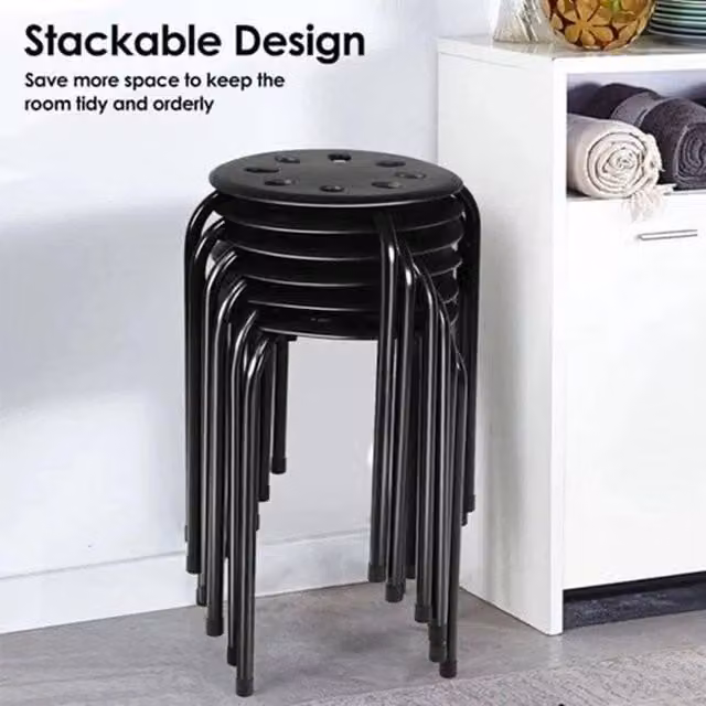 EONLION Black Stackable Round Plastic Stool with Metal Legs for Home, Office or Kitchen, Height: 100 cm