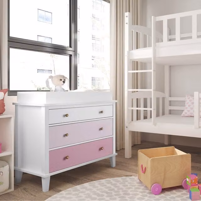 Monarch Hill Poppy 3DRW Convertible Changing Table and Dresser in Pink, White and Grey