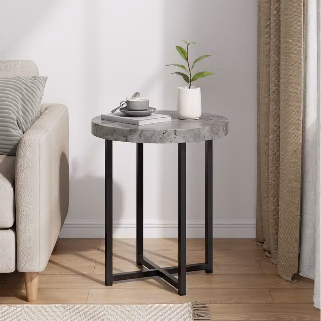 VonHaus Round Industrial Side Table for Living Room in Orange, Grey or Black