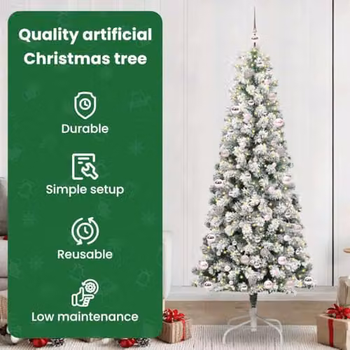 vidaXL Artificial Hinged Christmas Tree in Green and White, Height: 240 cm – 4