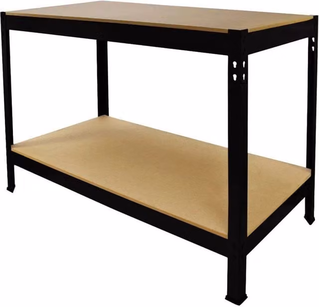 FLAVORA Heavy Duty Metal and Wood DIY Workbench Garage Boltless Station in Beige, Height Adjustable, W: 100 cm, D: 40 cm, H: 60 cm