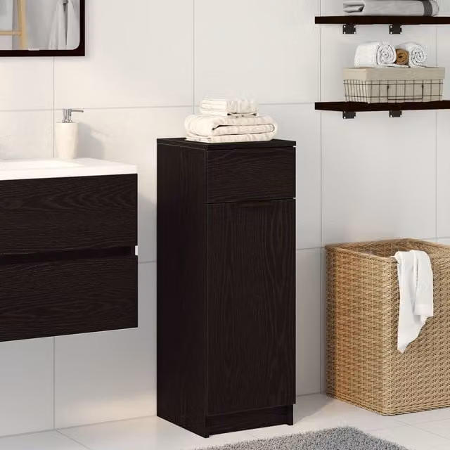 Berkfield Home Black Oak Bathroom Cabinet W/D/H: 32 x 34 x 90 cm