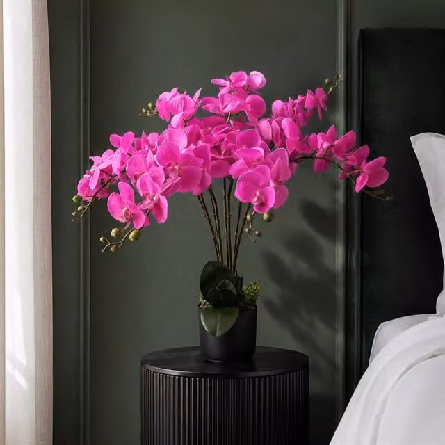 Botanik Artificial Deluxe Bush Orchid in Dark Pink with Black Pot, Height: 85 cm – 1