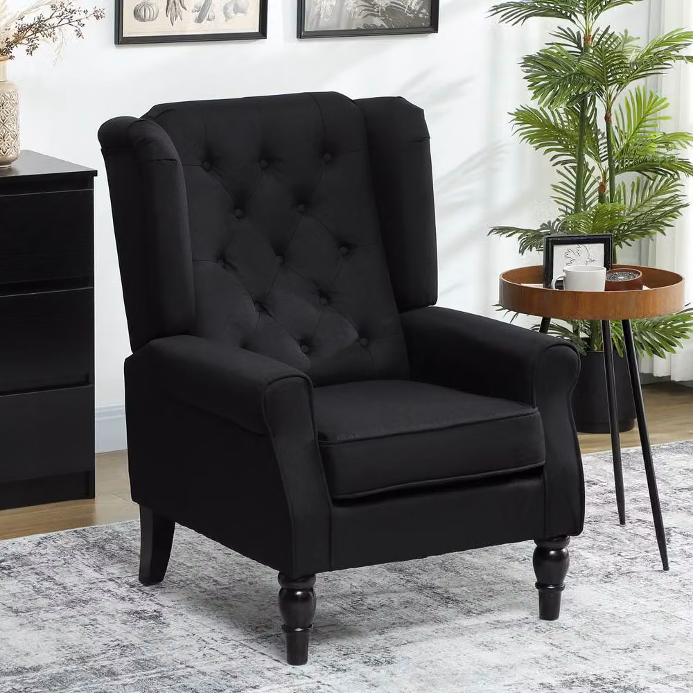 STILVORA Black Fabric Wingback Armchair with Solid Wood Frame, H: 86 cm, W: 102 cm, D: 74 cm – 2