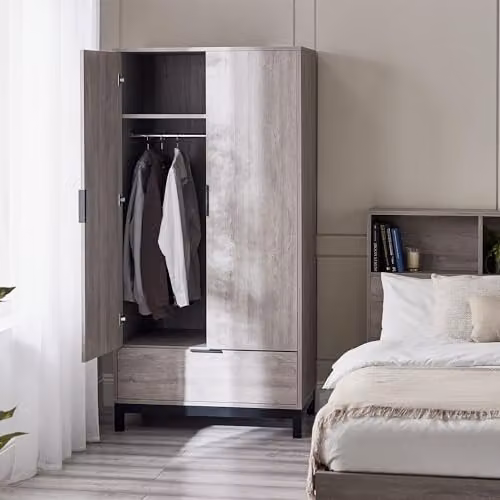 Julian Bowen Bali 2 Door 1 Drawer Wardrobe in Grey and Black, H 185 x W 92 x D 55 cm – 3