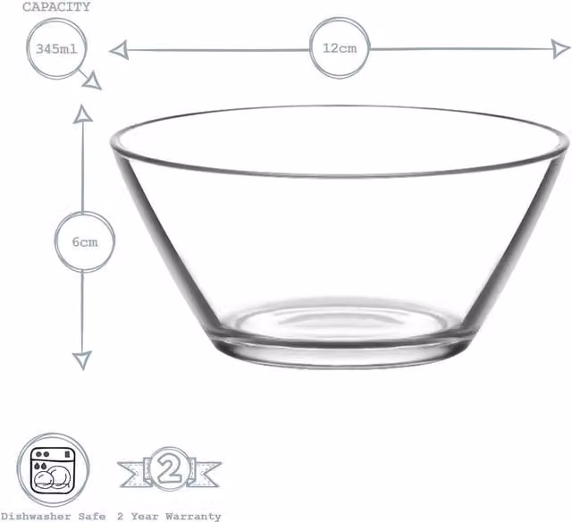 LAV Transparent Glass Serving Bowls, Pack of 6, Diameter: 12 cm