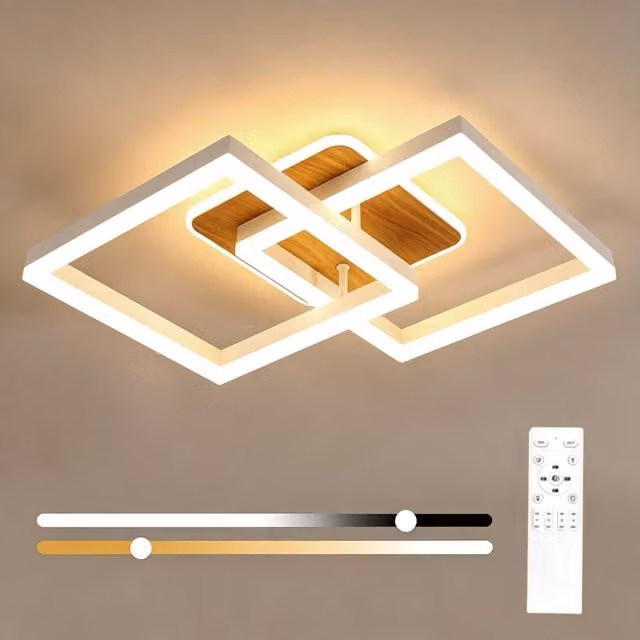 COMELY Dimmable 40W Square LED Ceiling Light in Natural Wood and White – 1