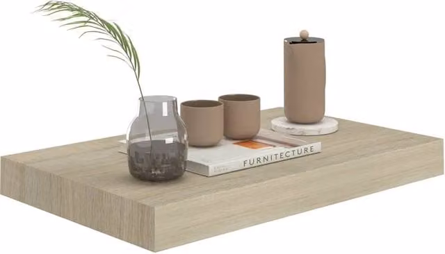 Berkfield Home Set of 4 Durable Floating Wall Shelves in Oak and Beige MDF, W: 40 cm, D: 23 cm, H: 3.8 cm