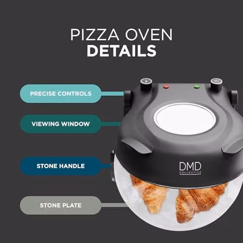 DMD Collective 12 inch Electric Pizza Oven with Stone Base, Glass Window and Timer, Black – 6