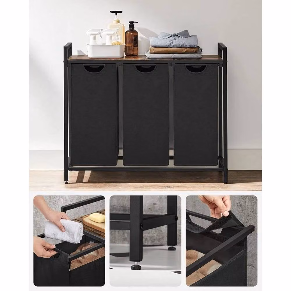 FORGEVIO 3 Compartment Fabric Laundry Basket in Black – 4