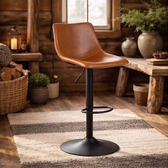 Wyld Haus Bogense Tan Faux Leather Bar Stool with Brown Stitching