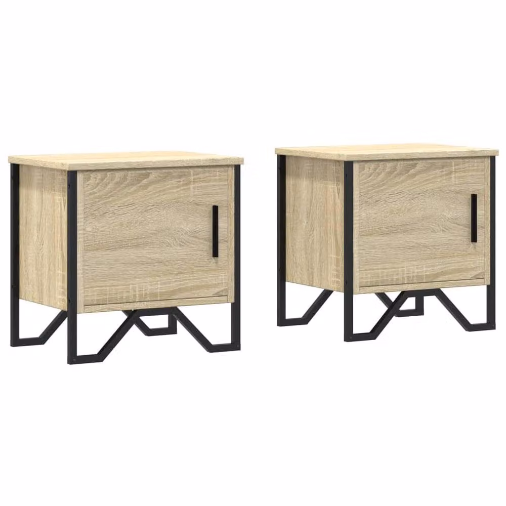 Berkfield Home Modern Bedside Cabinets, 2 Piece Set in Sonoma Oak and Light Tan, W/D/H: 40 x 30 x 40 cm – 3