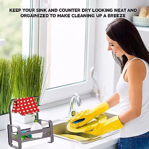 MantraRaj Stainless Steel Kitchen Sink Caddy and Sponge Holder with Drip Tray in Silver – 5