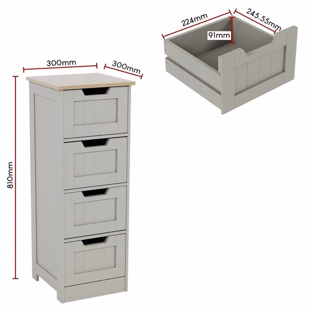 VOGREX Priano Grey Matt Freestanding 4-Drawer Modern Bathroom Storage Cabinet – 3