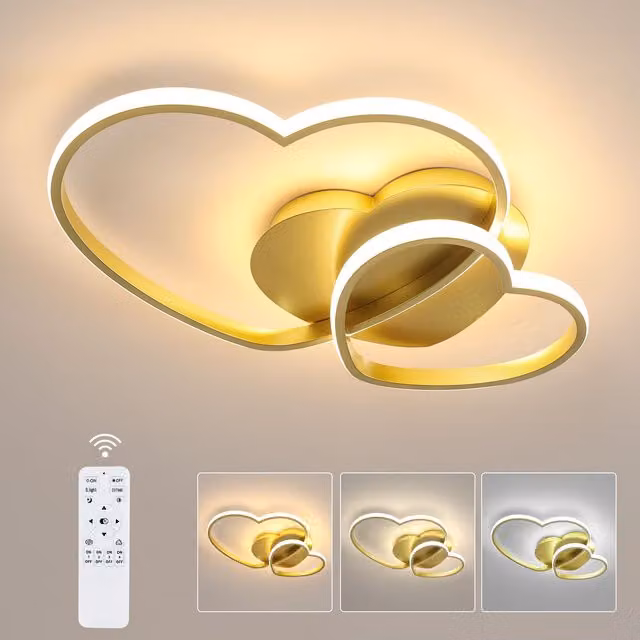 Pheashine Gold Double LED Ceiling Light, 48W Dimmable with Remote Control, 3000-6500K