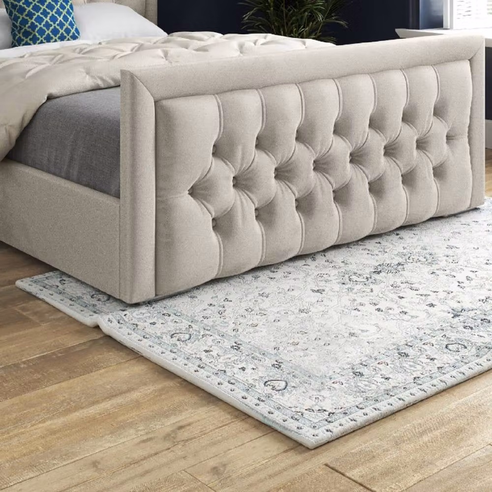Casani Silchester Upholstered Velvet Designer Bed Frame in Beige, W/D/H: 137 x 120 x 83 cm – 5