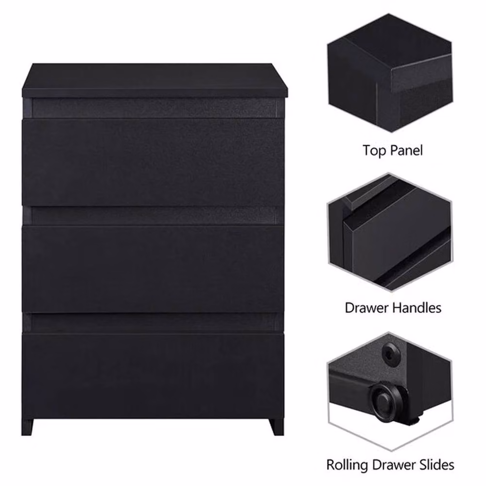 EONLION Black Bedside Drawer Nightstand and Side Table – 3