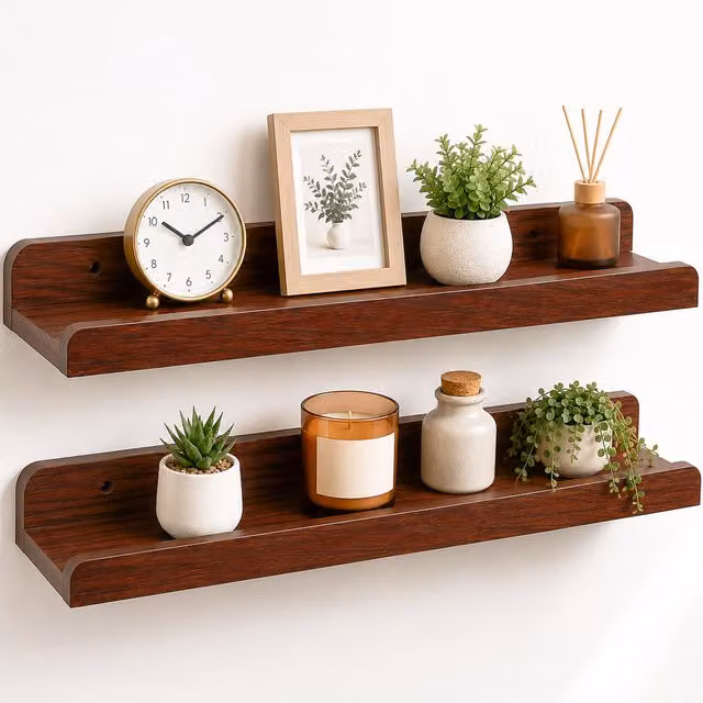 Innoteck Set of 2 U-Shaped Floating Wall Shelves, Walnut – 1