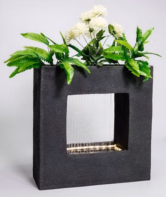 Primrose Modern Rectangular Tabletop Rain Effect Trough Planter Water Feature with LEDs in Grey