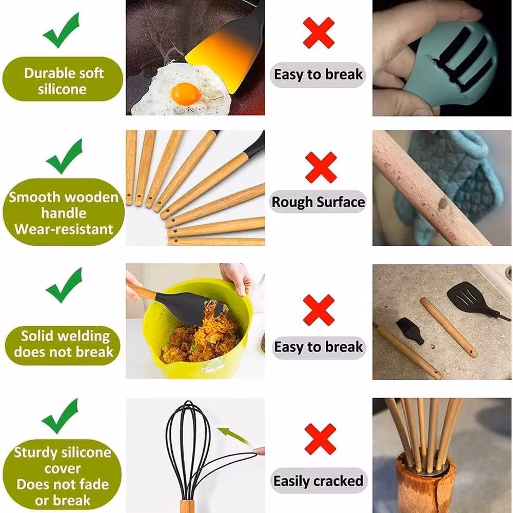 KORVIXA 22-Piece Black Kitchen Utensil Set with Heat Resistant Wood and Silicone Materials – 3