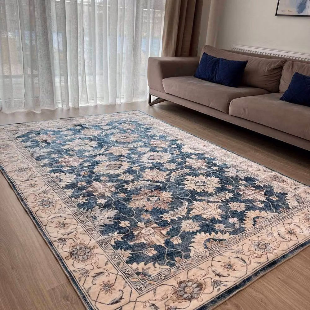 THE RUGS Jurdar Vintage Washable Blue Polyamide Non-Slip Rug, W: 60 cm, L: 180 cm – 3