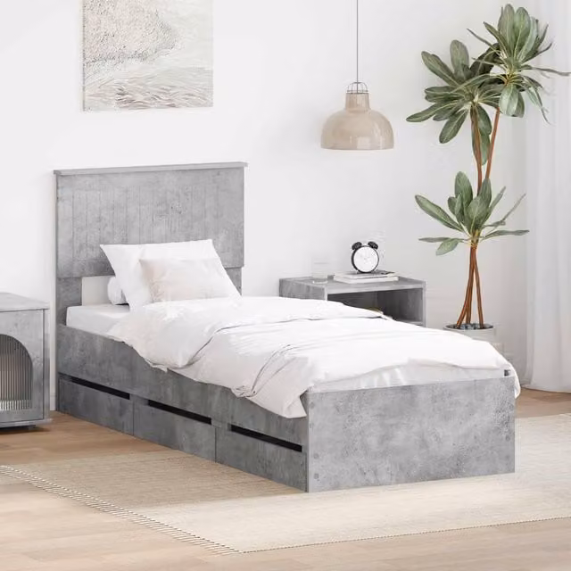 Berkfield Home Modern Bed Frame with Drawer in Concrete Grey, Engineered Wood, W: 75 cm, L: 190 cm