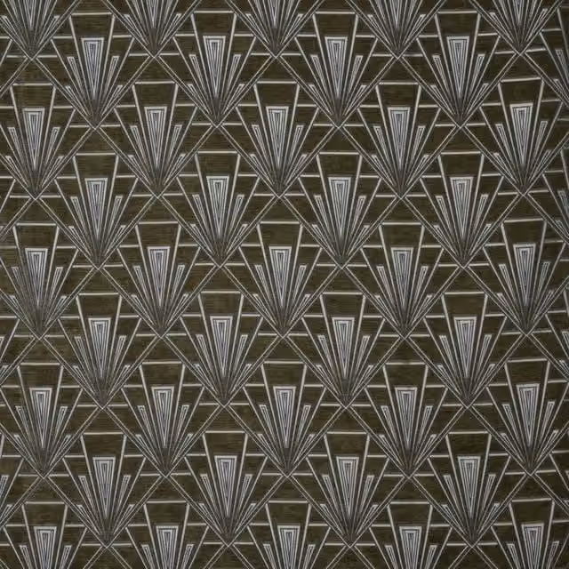Terrys Gatsby Clarice Art Deco Graphic Chenille Fabric in Grey and Green