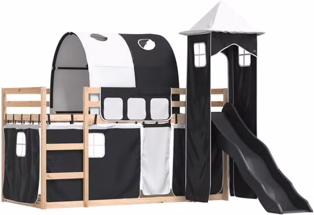 Berkfield Home Elegant Bunk Bed with Slide in White and Black, Solid Pine Wood, W/D/H: 80 x 200 cm – 1