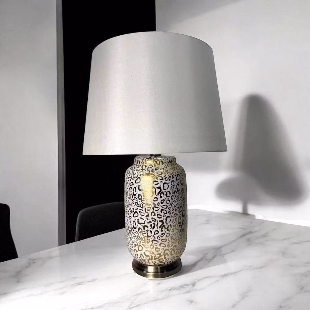 Minster Ceramic Table Lamp and Shade in Grey, H63 x W40 x D33 cm – 2