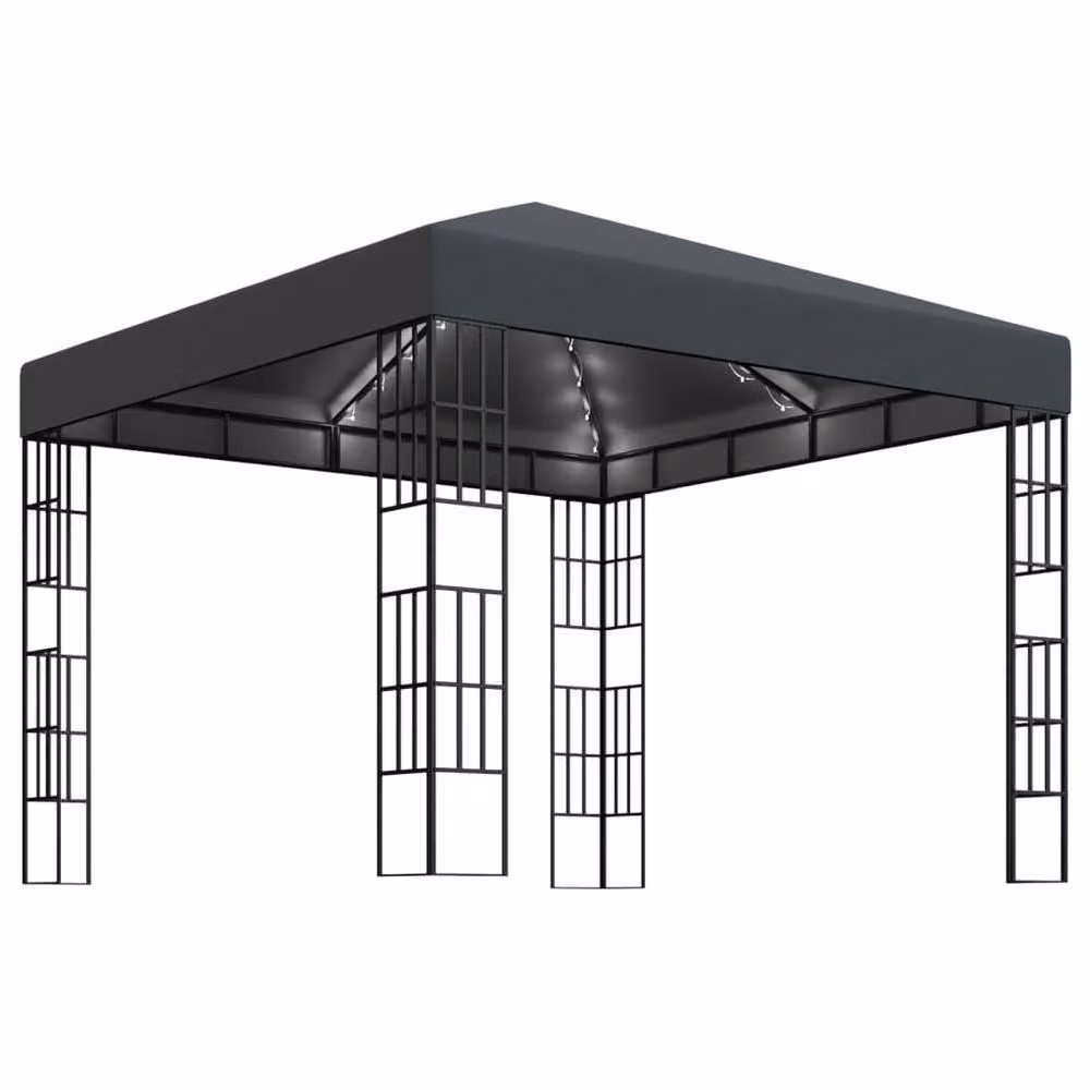 Berkfield Home Gazebo with LED String Lights, Anthracite and Black, W x D: 300 x 300 cm – 2