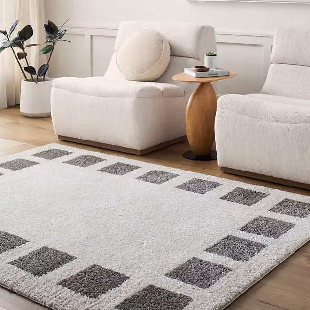 Livabliss Fossay Shag Washable High Pile Geometric Rug in Anthracite and White, W: 160 cm, D: 215 cm – 1