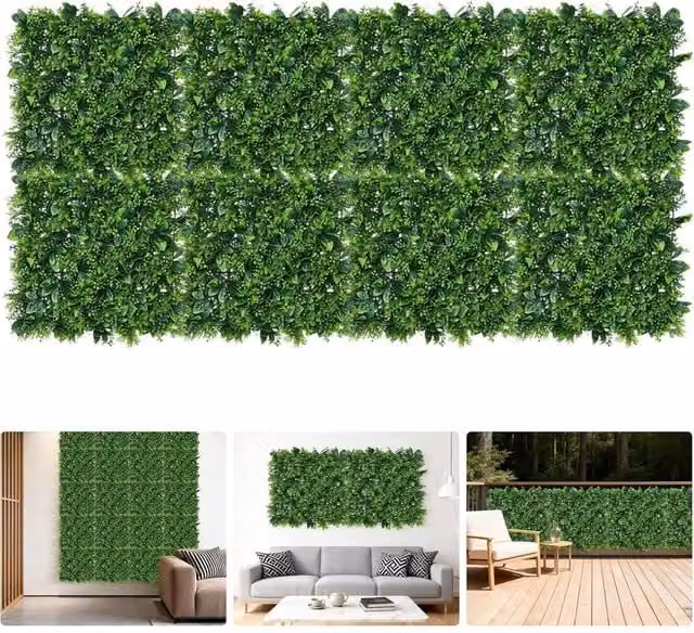 VOGREX 8-Pack Lifelike Artificial Greenery Wall Panels, Green, W/D/H: 50 x 50 x 50 cm