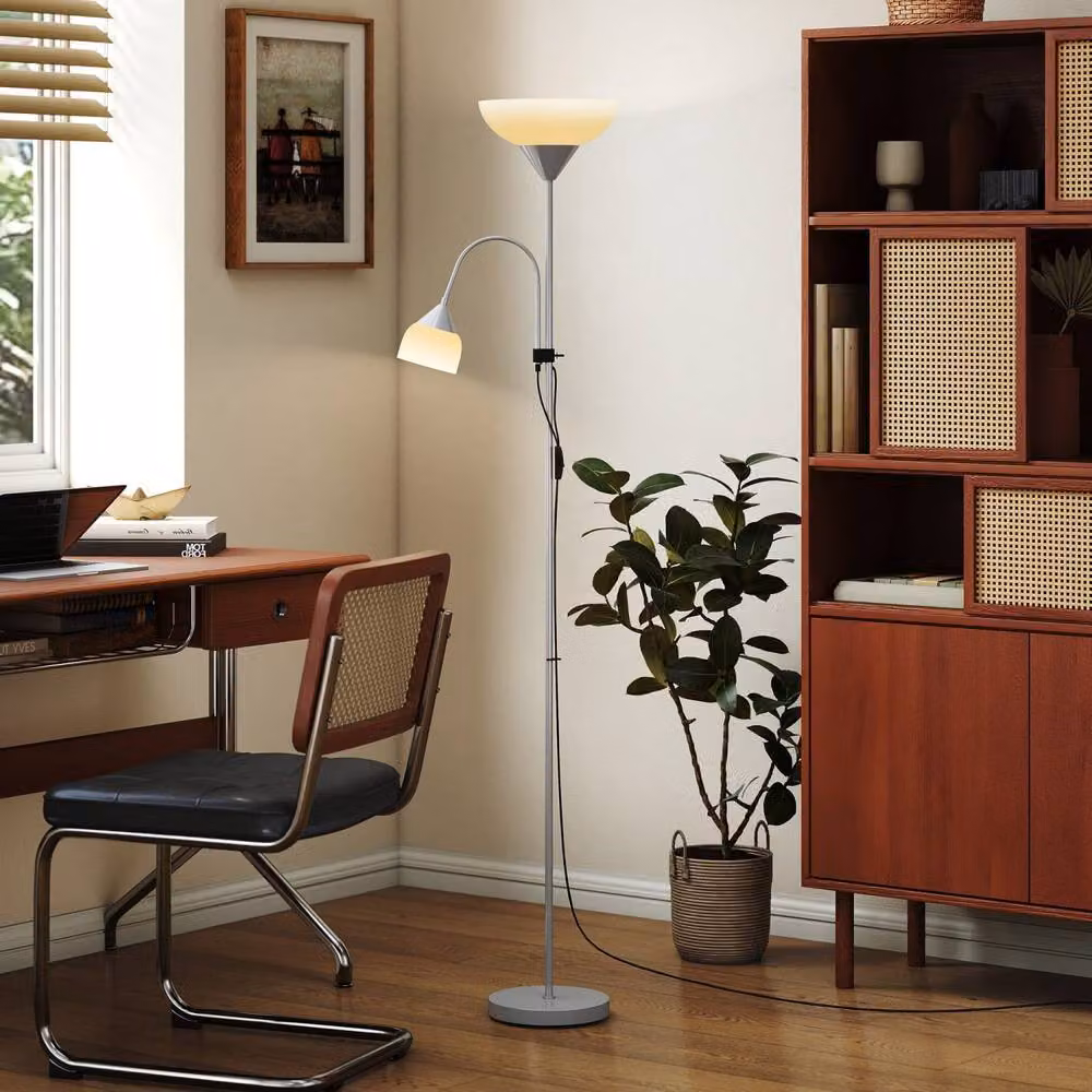 Wyld Haus Silver LED Uplighter Floor Lamp with Adjustable Gooseneck and Dome Shade – 5