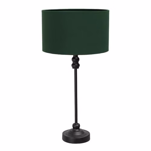 ValueLights Maggie Black Metal Candlestick Slim Table Lamp with Green Fabric Drum Shade – 1