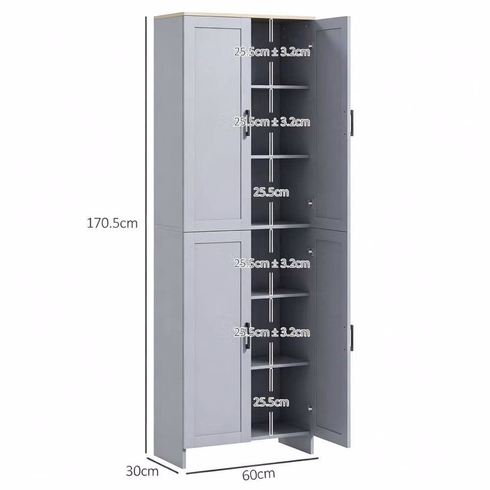 STILVORA Modern Tall Kitchen Cupboard in Grey with 4 Hinged Doors and Internal Shelves, Height: 170 cm – 2