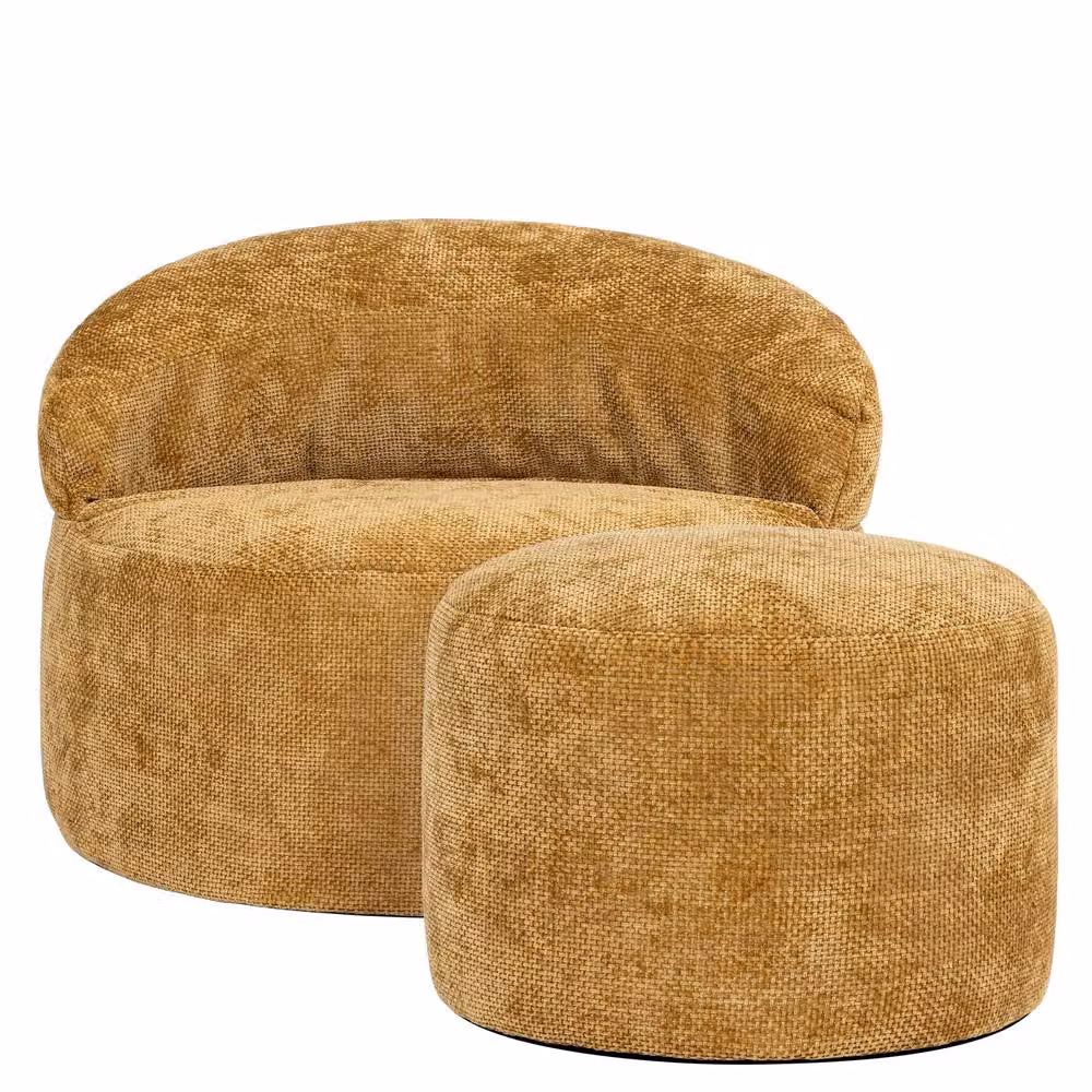 ICON Orb Accent Chair and Milano Round Footstool in Gold Chenille Fabric – 2