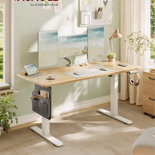 VASAGLE Electric Height Adjustable Standing Desk in Oak, W: 140 cm, D: 60 cm, H: 72 cm