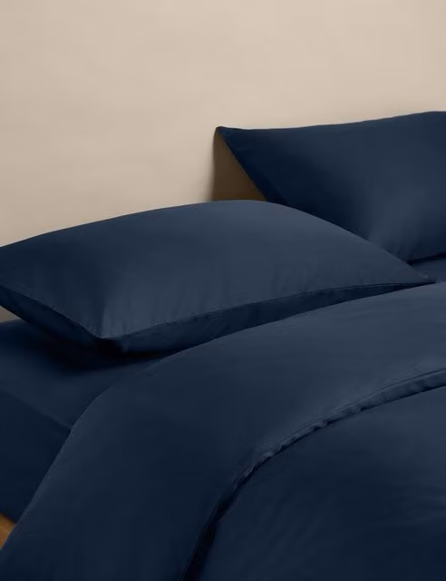M&S Mako Satin Egyptian Cotton 400 Thread Count Bedding Set with Duvet Cover and Pillowcase, Blue