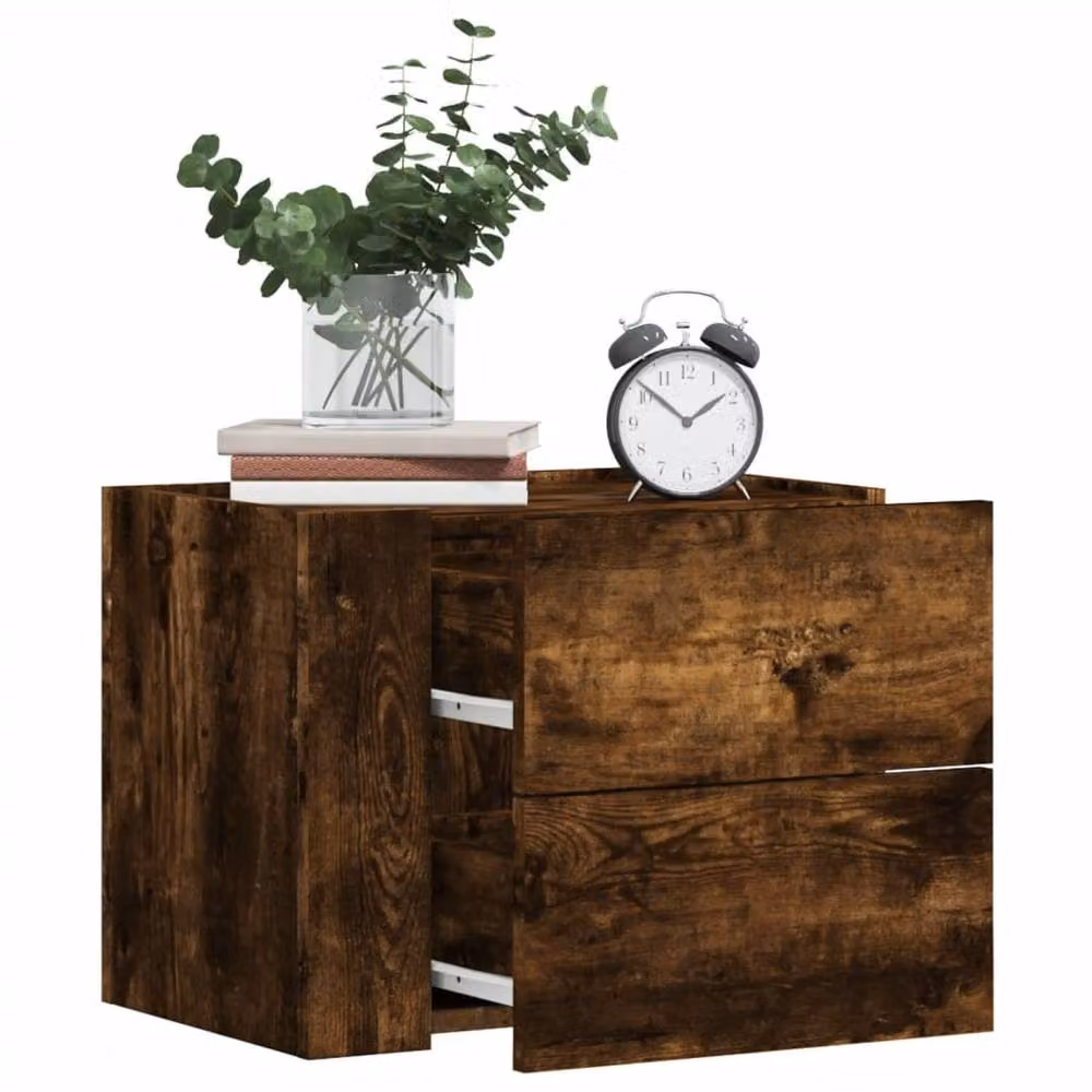 Berkfield Home Wall-mounted Bedside Cabinet in Smoked Oak Brown, W: 45 cm, D: 30 cm, H: 35 cm – 2