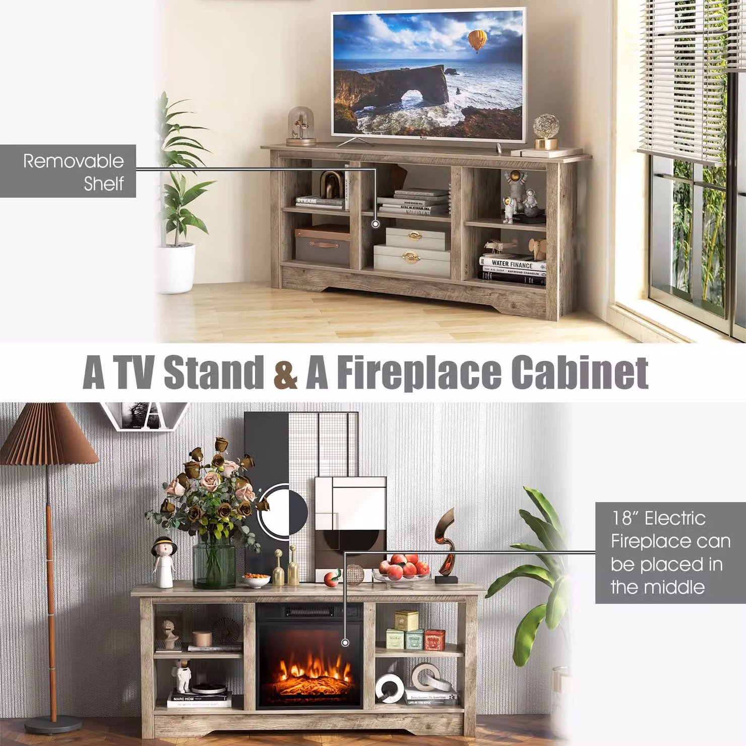 Gymax Modern Media Entertainment Centre TV Stand for TVs up to 65 Inches in Light Oak – 7