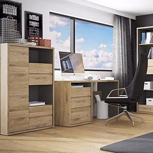 Furniture To Go Shetland Modern 1 Door and 4 Drawer Display Cabinet in Brown Shetland Oak – 2