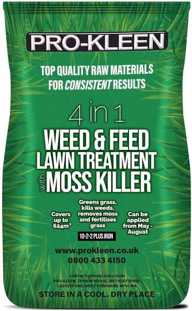 Pro-Kleens 4 in 1 Weed and Feed Lawn Treatment with Moss Killer, 20kg