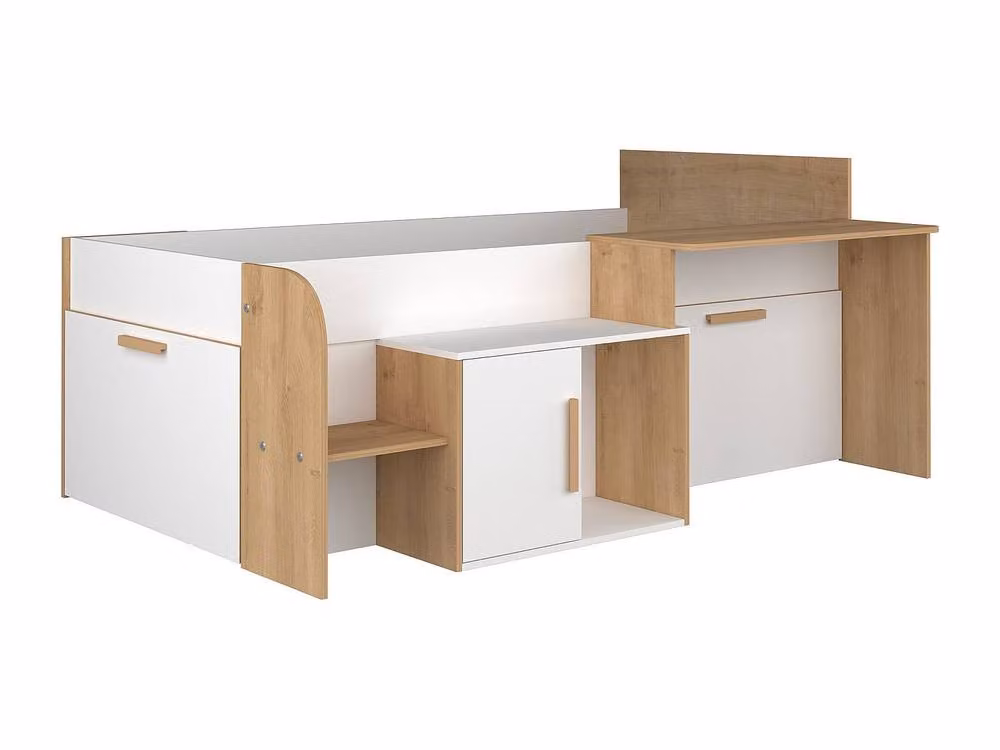 Vente-unique Single Combination Bed with Desk, Storage Drawers and Stairs in White, W/D/H: 200 x 90 x 134.6 cm – 2