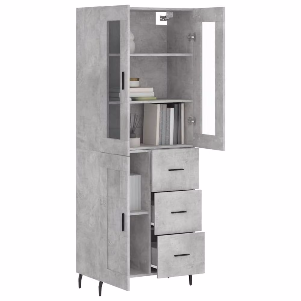 Berkfield Home Modern Highboard in Concrete Grey, W/D/H: 69.5 x 34 x 180 cm – 3